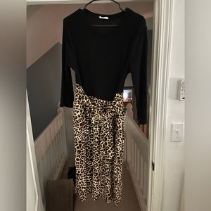 Cute black sweater dress with leopard skirt